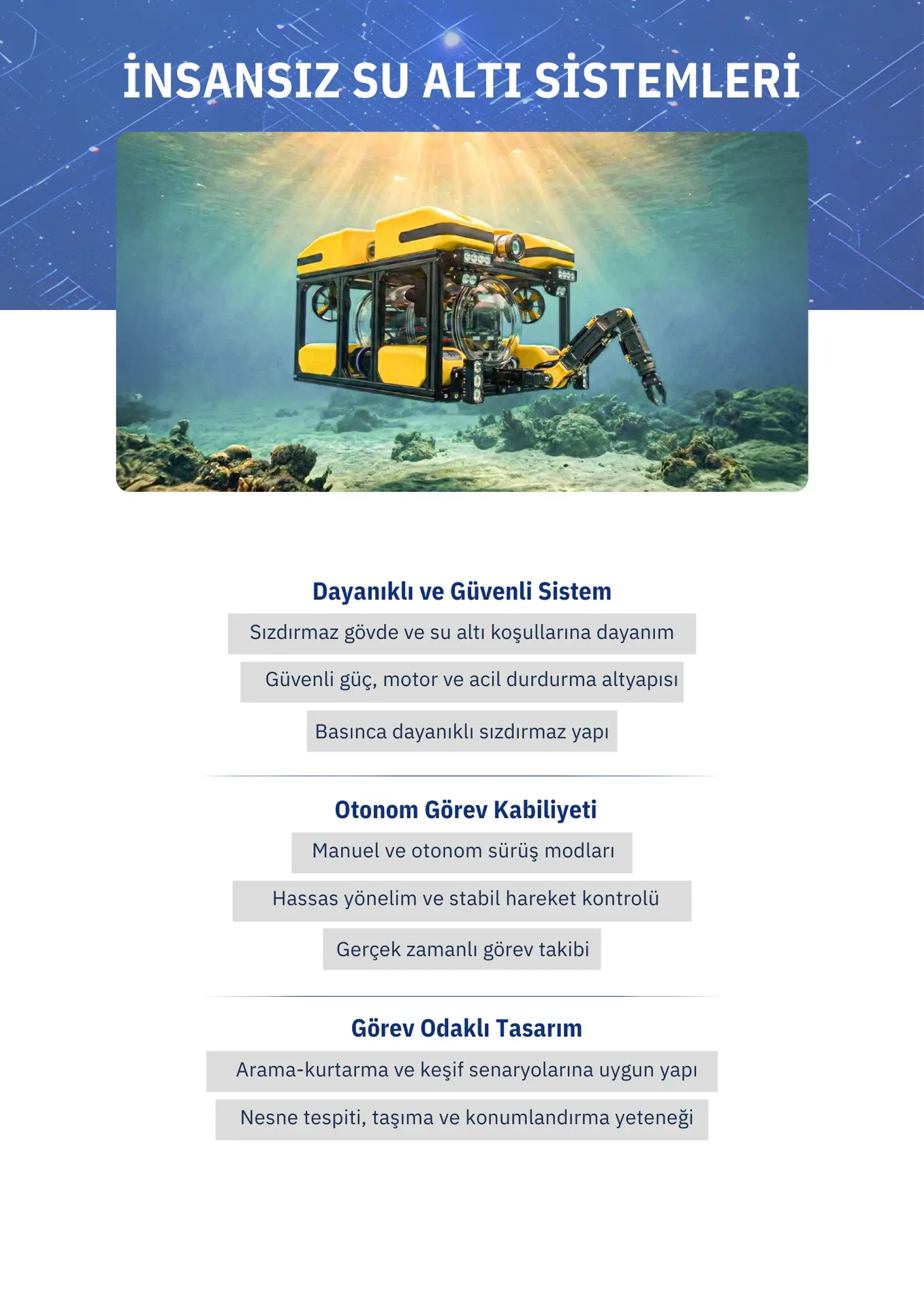 TEKNOFEST su altı sistemleri Mini ROV robotik platformu detaylar